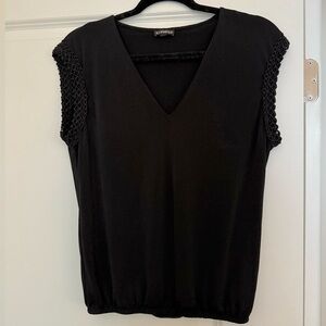 Express Black V-Neck Cap Sleeve Blouse, Loose Fit